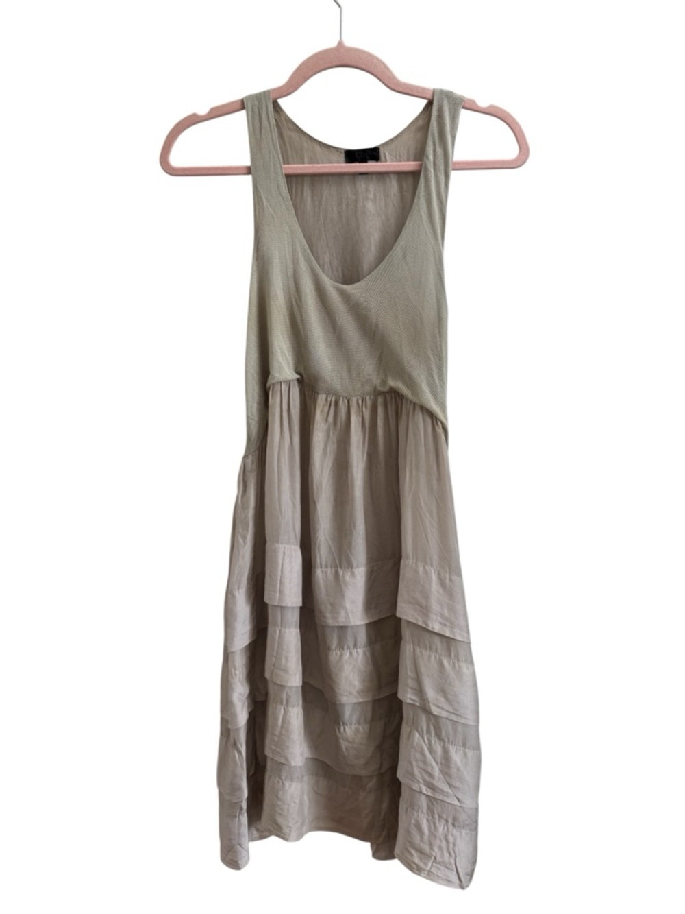 Clu Silk Sleeveless Layered Beige Gray Dress
